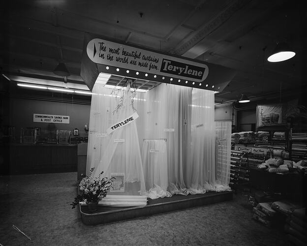 Terylene Curtain Display, Melbourne, Victoria, Aug 1958