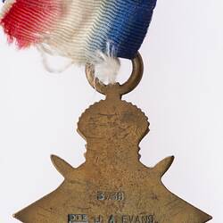 Medal - 1914-1915 Star, Great Britain, Private John Adrian Evans, 1918 - Reverse