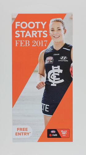 Flyer with female footballer, orange background.