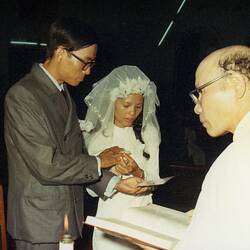 Digital Photograph - Cuc Lam Placing Wedding Ring on Minh Lam's Finger, Our Lady Church, Saigon, Vietnam, 30 May 1975