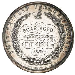 Medal - Port Phillip Farmers Society Silver Prize, 1858 AD