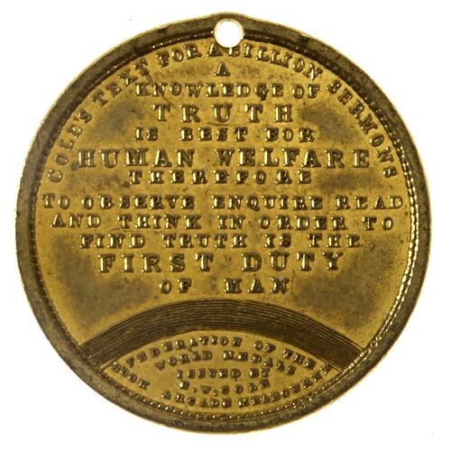Medal - Coles Book Arcade Federation of the World, Truth, c. 1885 AD