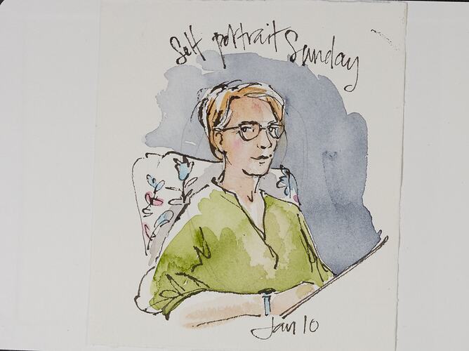 Sketch, Self-Portrait Of Liz McGrath, Barwon Heads, 10 Jan 2021