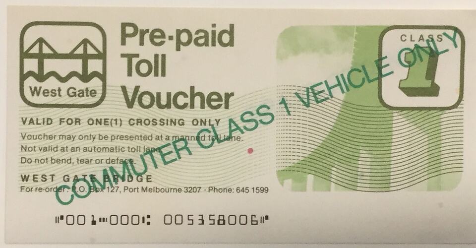 White rectangular paper voucher with green and black printing.