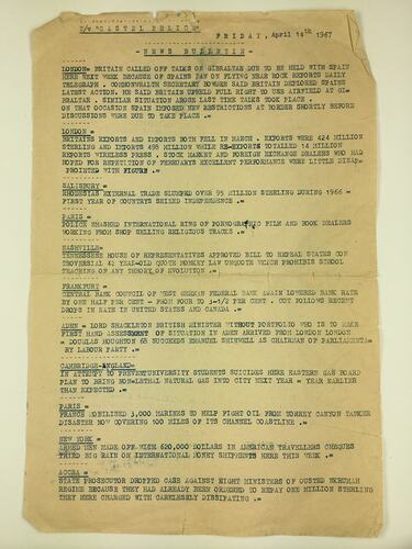 HT 53431, Newsletter - T/V Castel Felice, 14 Apr 1967 (MIGRATION), Document, Registered