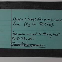 Notes on the back of a label.