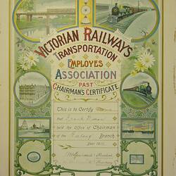 Certificate - Victorian Railways Transportation Employes Association, Frank Durran, Chairman, Geelong Branch, Victoria, 1908