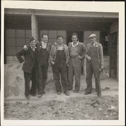 Digital Image - Hubert Halls Standing On Building Site With Workmates, Fort Warden, Isle of Wight, England, circa 1952