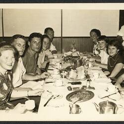 Digital Photograph - Tine Roelie Beatrix Gravemaker & Friends Dining, SS Waterman, 1956