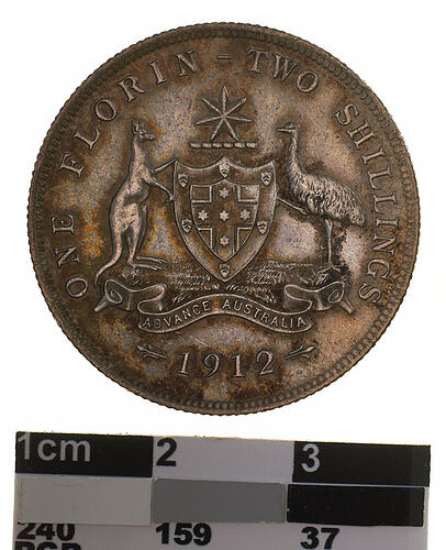 Coin - Florin (2 Shillings), Australia, 1912, photographed by Museums Victoria