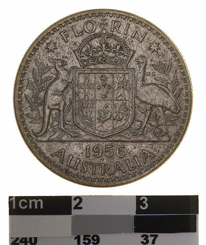 Coin - Florin (2 Shillings), Australia, 1956, photographed by Museums Victoria