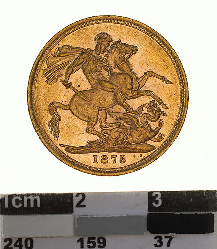Coin - Sovereign, Victoria, Australia, 1875, photographed by Museums Victoria