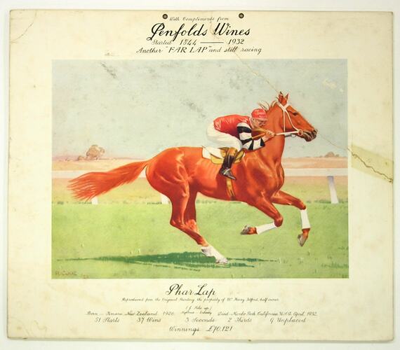 Certificate with colour illustration of race horse.