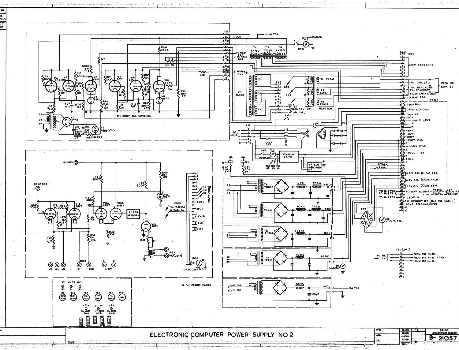 Schematic Diagram - CSIRAC Computer, 'Electronic Computer Power Supply ...