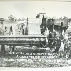 Photograph - Headlie S. Taylor with Prototype Header Harvester, Henty, New South Wales, 1914
