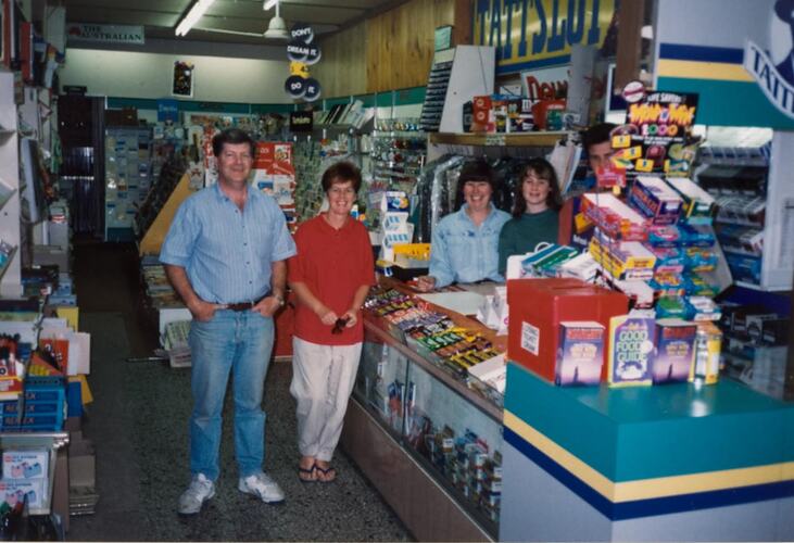 Digital Photograph - Owners & Staff, Family Business, Harvey's Newsagents, Elwood, 1980