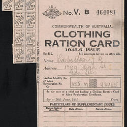Ration Card - Clothing, circa 1945-1946