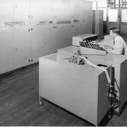 Photograph - CSIRAC Computer, Ron Bowles with CSIRAC, June 1956