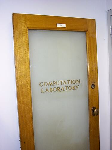 Computation laboratory original door, University of Melbourne, 1956 - 64