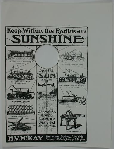 Advertisement - H.V. McKay, 'Keep Within the Radius of the Sunshine', 1906