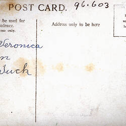Postcard - South West Facade, Exhibition Building, Melbourne, circa 1905 (Reverse)