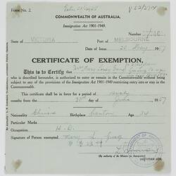 Certificate of Exemption - Mary Louey Gung