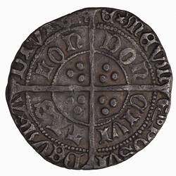 Coin, round, long cross pattee  which divides legend, three pellets in each angle; text around.