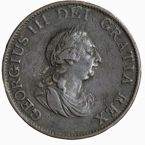 Coin - Halfpenny, George III, Great Britain, 1799 (Obverse)