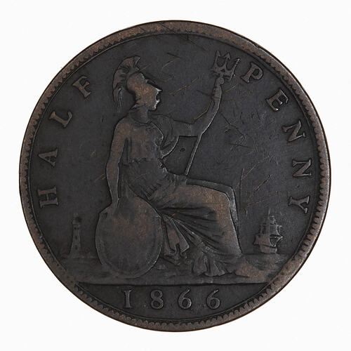 Coin - Halfpenny, Queen Victoria, Great Britain, 1866 (Reverse)