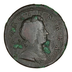 Coin - Halfpenny, George I, Great Britain, 1720 (Obverse)