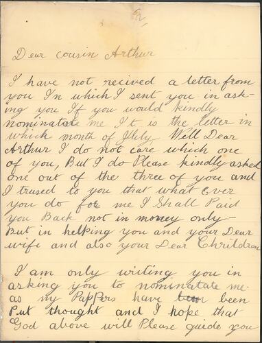 Page - Letter, Thomasina Tye, Birmingham to Arthur Tye, Australia, 1928