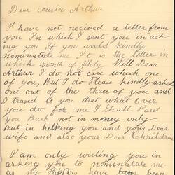Letter - From Thomasina Tye to Arthur Tye, Birmingham, England, 1928