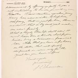 Letter - Thomson to Telford, Phar Lap's Death, 29 Apr 1932