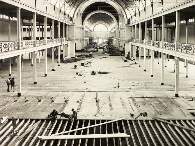Photograph - Programme '84, Timber Floor Replacement in the Great Hall, Royal Exhibition Buildings, 14 Dec 1984