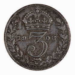 Coin - Threepence, Edward VII, Great Britain, 1908 (Reverse)