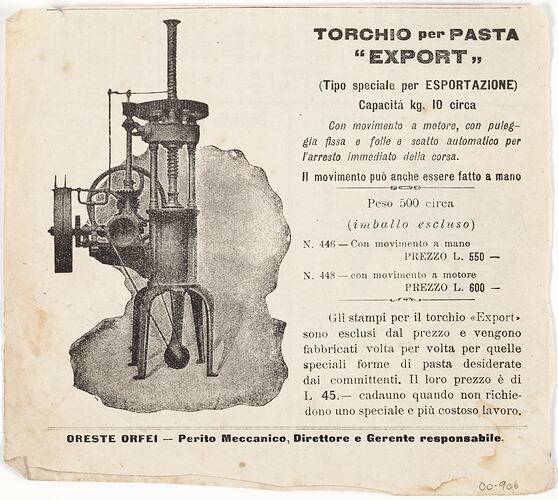 Advertisement - Pasta Maker, circa 1920