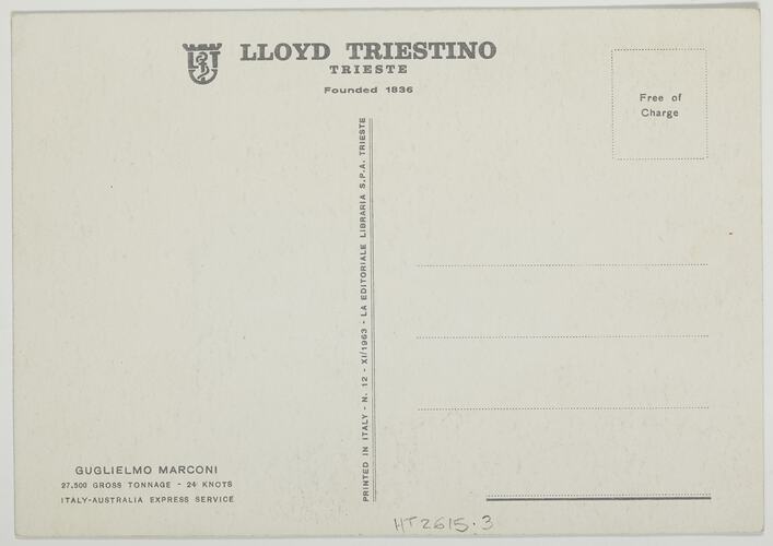 Postcards - Guglielmo Marconi, Lloyd Triestino Line, circa 1960s
