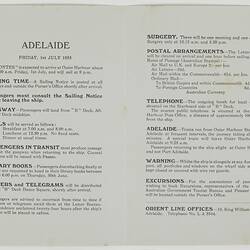 Leaflet - 'Adelaide', Orient Line, 1955