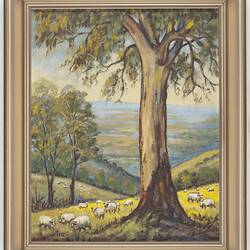 Painting - Sheep Grazing, Helene Ilich, Oil, Framed, circa 1960s-1970s