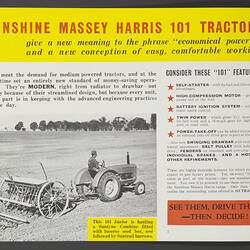 Catalogue - H.V. McKay Massey Harris, 'The New 101 Tractors', 1940