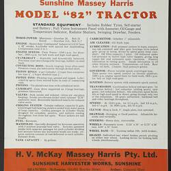 Publicity Leaflet - H.V. McKay Massey Harris, Model 82 Tractor, 1946
