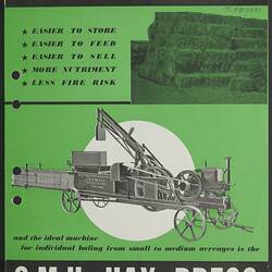 Publicity Brochure - H.V. McKay Massey Harris, 'Baled Hay is Better Hay!', S.M.H. Hay Press, Sunshine, Victoria, 1952