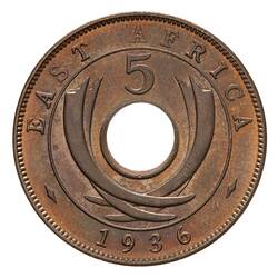 Coin - 5 Cents, British East Africa, 1936