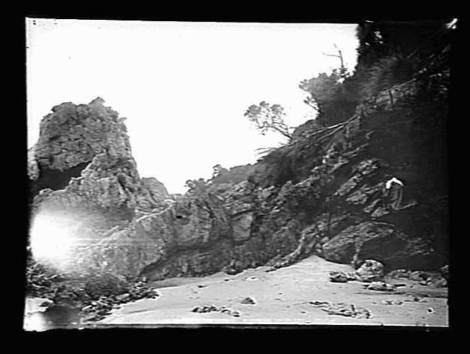 Rocky outcrop at beach.