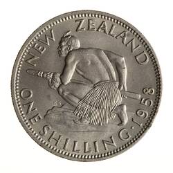 Coin - 1 Shilling, New Zealand, 1958