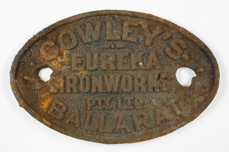 Boiler Plate - Cowley's Eureka Ironworks, Ballarat, Victoria