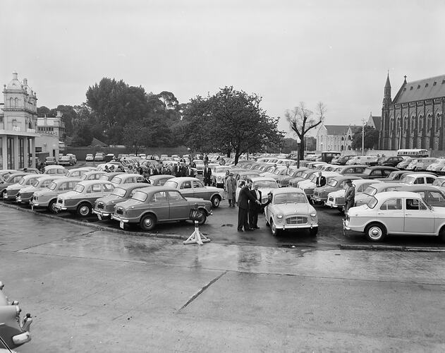 Negative - Car Park, Exhibition Building, Carlton, Victoria, 1958
