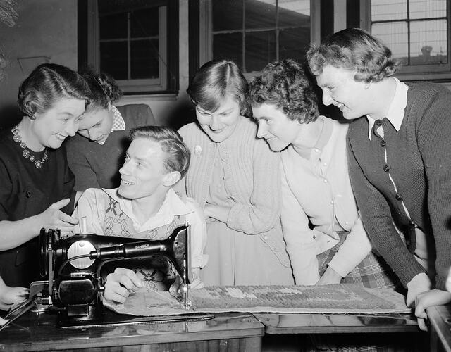 Man Using Sewing Machine, Victoria, Oct 1954