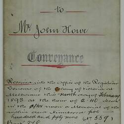 Conveyance Contract - Property of Robert Willian, Princes Street, Williamstown, 9 Feb 1893