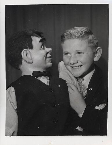 Photograph - Young Boy with Ventriloquist Doll, circa 1960